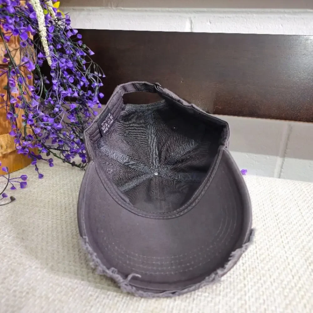 Gothic Cross Charm Distressed Denim Dad Hat Gray OS Like New